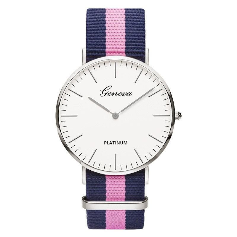 Classic Fashion Stripe Nylon Band Women Watch Top Luxury Brand Men Quartz Wrist Watch Lady Watch Montre Femme Horloge Saat Clock