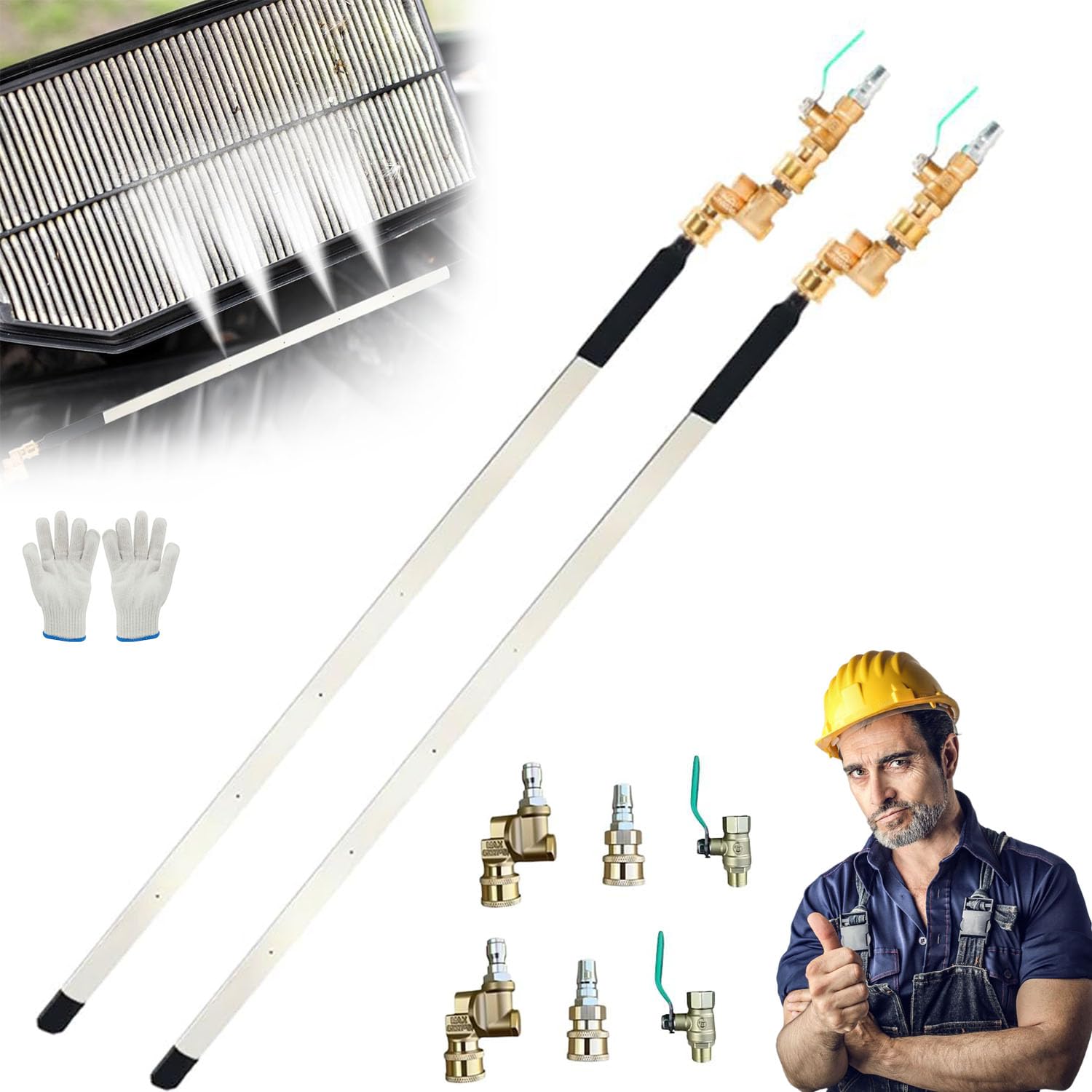 Clear and Clever Radiator Cleaner, Clearandclever Radiator Cleaner, 23.6 Inch（60cm） Thickened Radiator Cleaning Wand with Water & Air Dual-Purpose Connector, Flat Radiator Cleaning for Garden Hose (1)