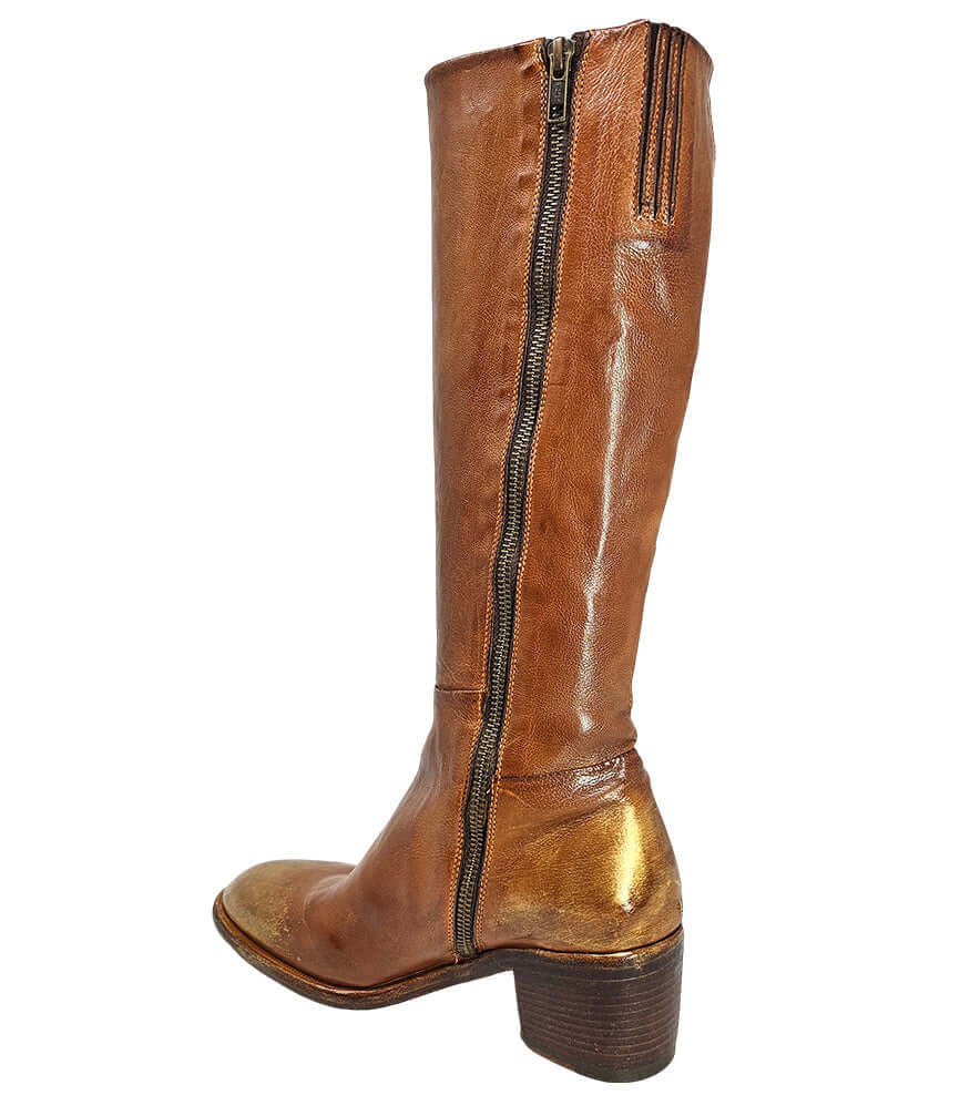 Tall Cognac Hand Rubbed Lock Boot