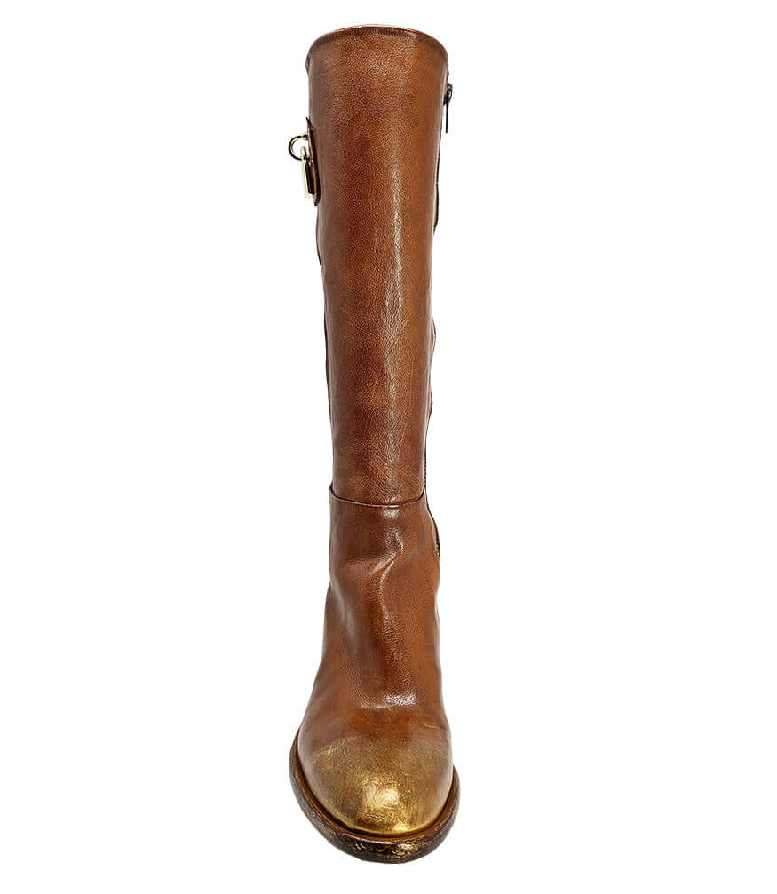 Tall Cognac Hand Rubbed Lock Boot