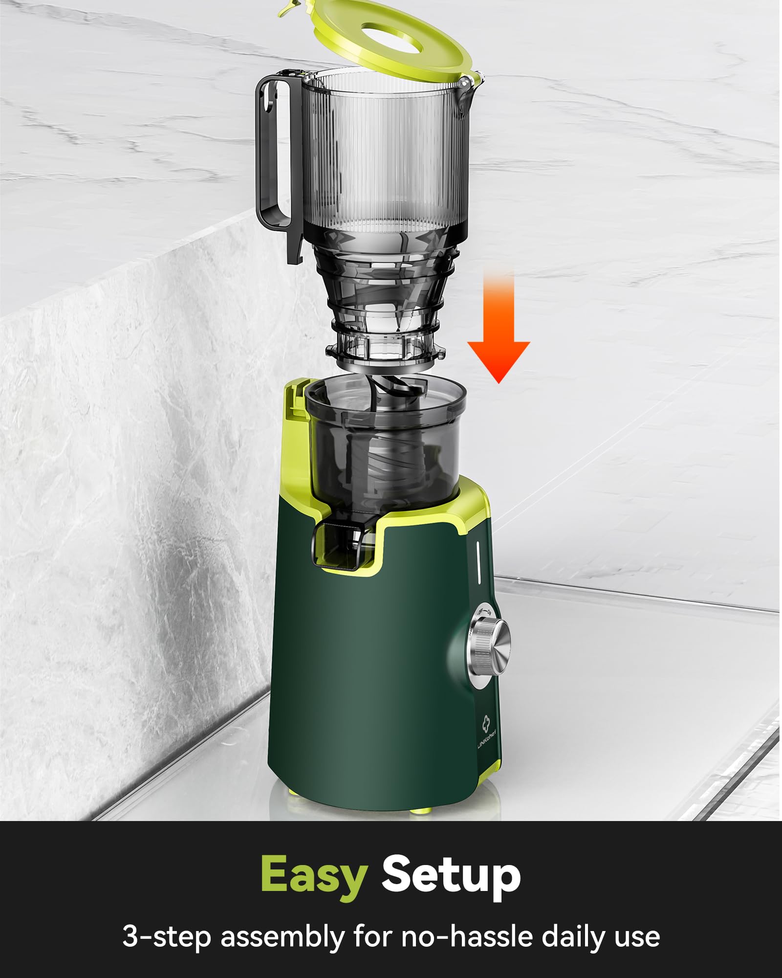 Cold Press Juicer, LINKChef Slow Masticating Juicer Machines with No-Prep 4.35" Large Feed Chute & Upgraded Auger for Whole Vegetables and Fruits, 42oz Capacity, Easy to Clean, Light Green