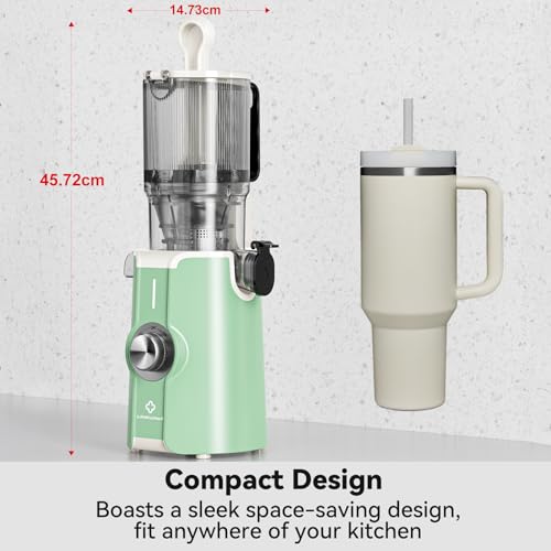 Cold Press Juicer, LINKChef Slow Masticating Juicer Machines with No-Prep 4.35" Large Feed Chute & Upgraded Auger for Whole Vegetables and Fruits, 42oz Capacity, Easy to Clean, Light Green