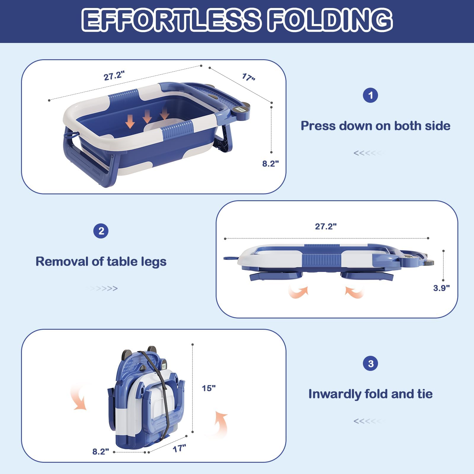 Collapsible Baby Bathtub for Newborn with Real-time Temp Monitor + Soft Floating Cushion Durable Foldable Baby Tubs for Infants to Toddler, Portable Travel Bathtub with Drain Hole Grey