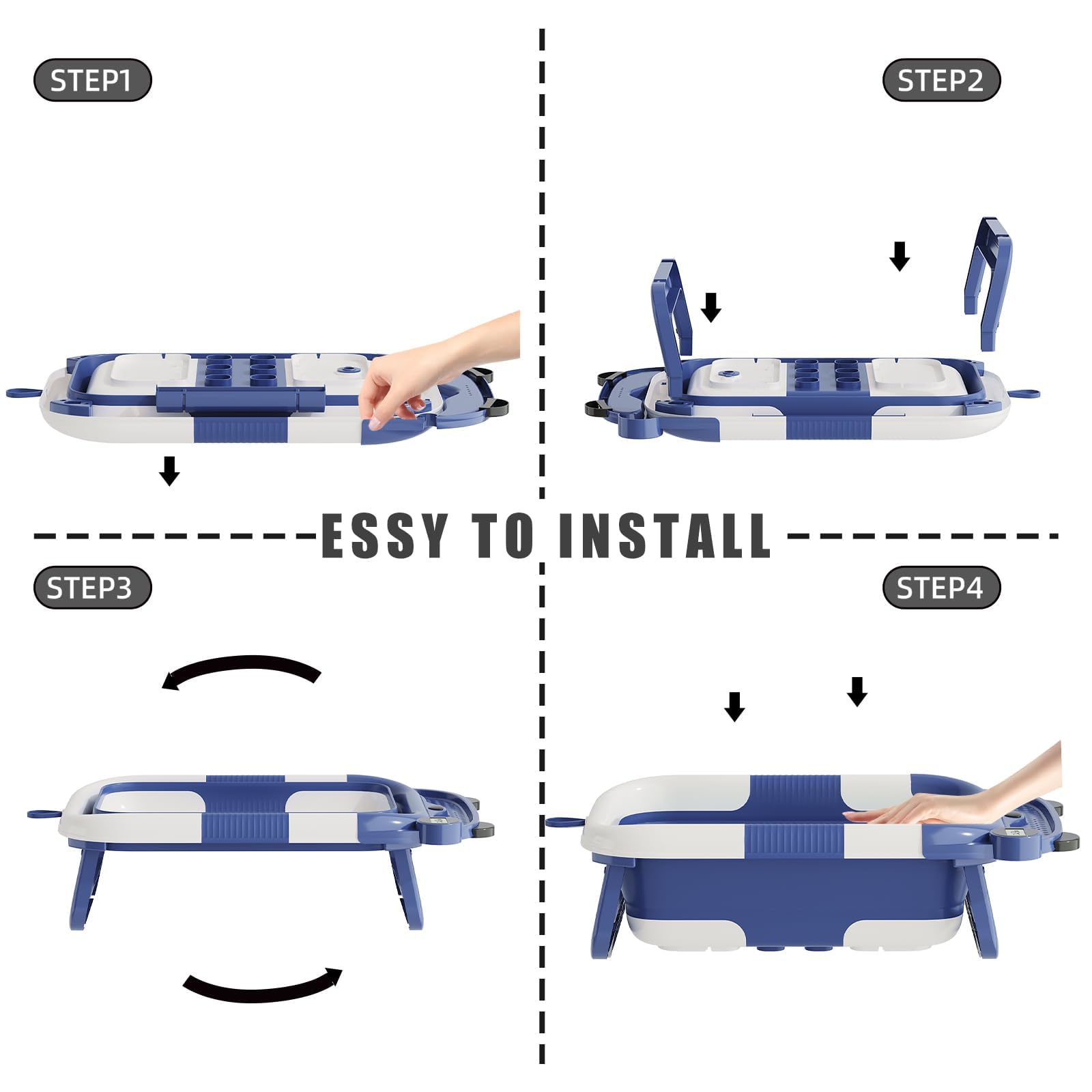 Collapsible Baby Bathtub for Newborn with Real-time Temp Monitor + Soft Floating Cushion Durable Foldable Baby Tubs for Infants to Toddler, Portable Travel Bathtub with Drain Hole Grey