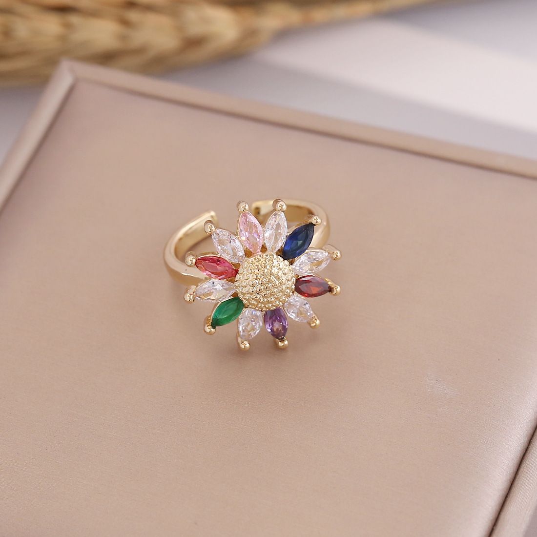 Colored Zircon Sunflower Ring Female