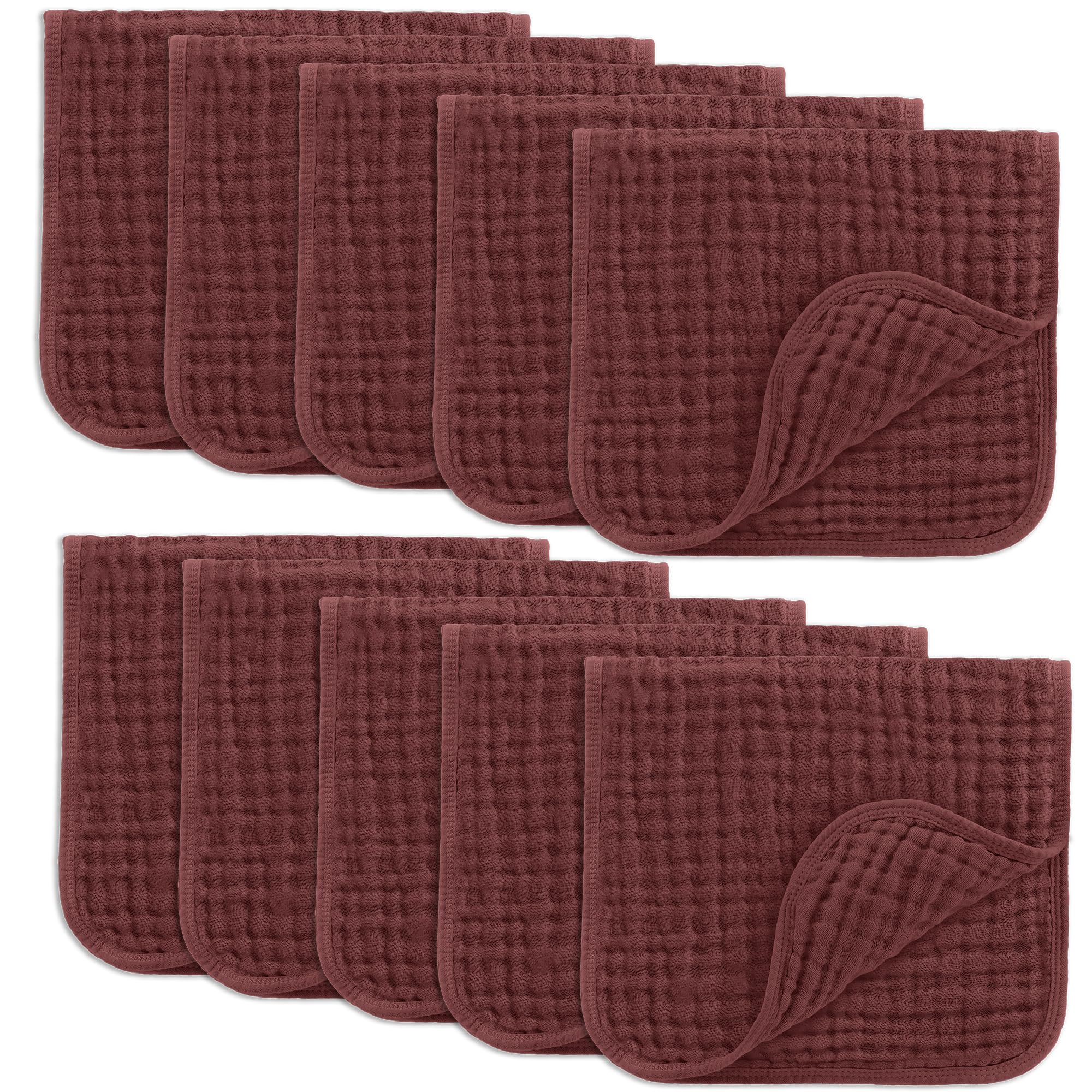 Comfy Cubs Muslin Burp Cloths 20" x 10", Pack of 10 - Large, 6-Layer, Ultra Absorbent 100% Cotton for Baby Drool and Messes - Soft, Safe & Gentle Baby Burp Cloths for Boys & Girls - Multi