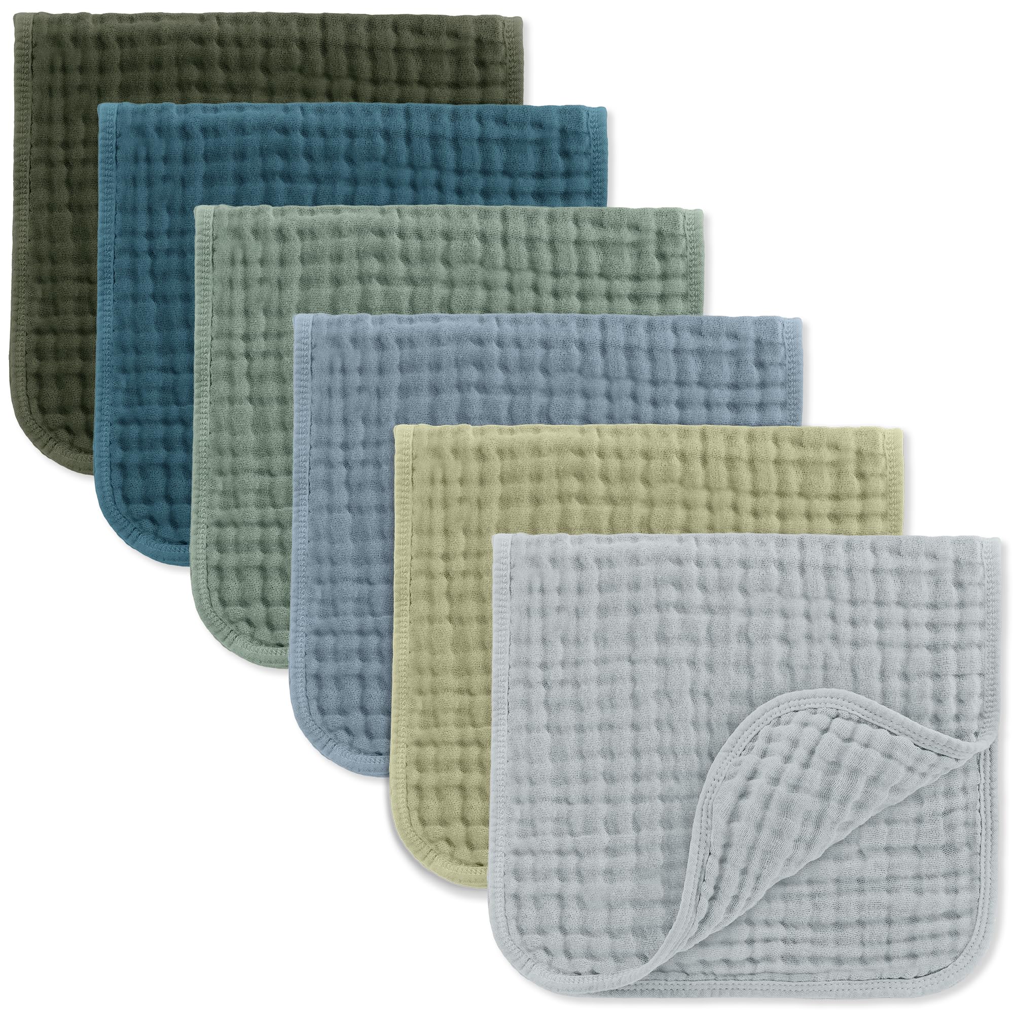 Comfy Cubs Muslin Burp Cloths 20" x 10", Pack of 10 - Large, 6-Layer, Ultra Absorbent 100% Cotton for Baby Drool and Messes - Soft, Safe & Gentle Baby Burp Cloths for Boys & Girls - Multi