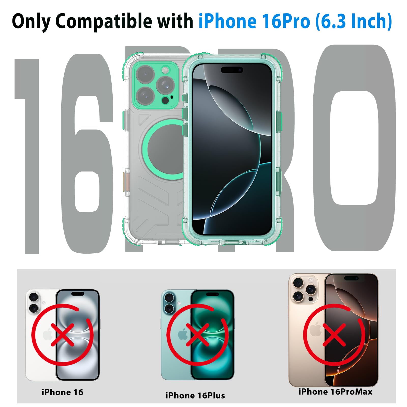 Compatible with iPhone 16 Pro Max Waterproof Case, Shockproof Phone Case with Built in Screen Protector, Full Body Protective Case for iPhone 16 Pro Max 6.9 inch 2024 (Black, 16 Pro Max)