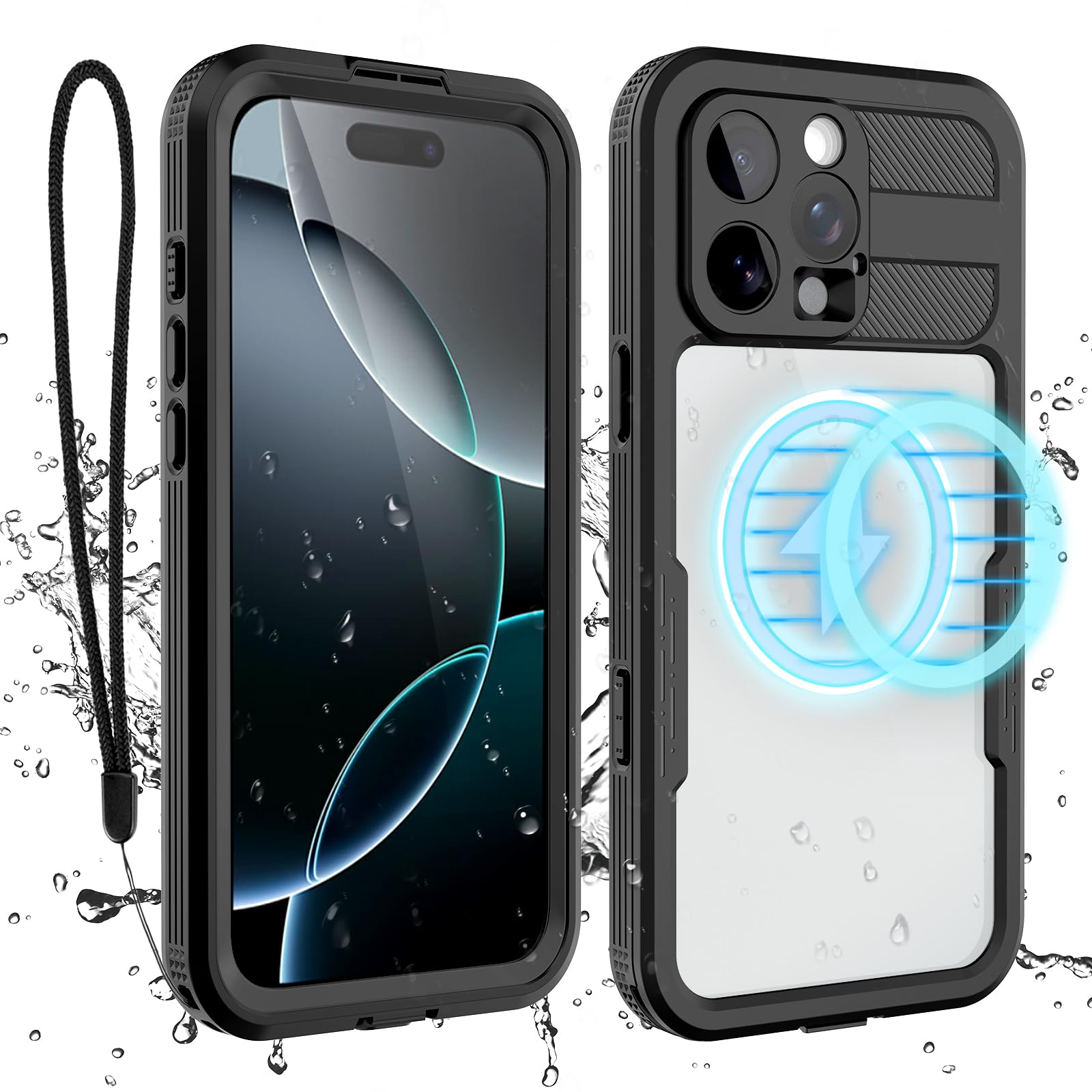 Compatible with iPhone 16 Pro Max Waterproof Case, Shockproof Phone Case with Built in Screen Protector, Full Body Protective Case for iPhone 16 Pro Max 6.9 inch 2024 (Black, 16 Pro Max)