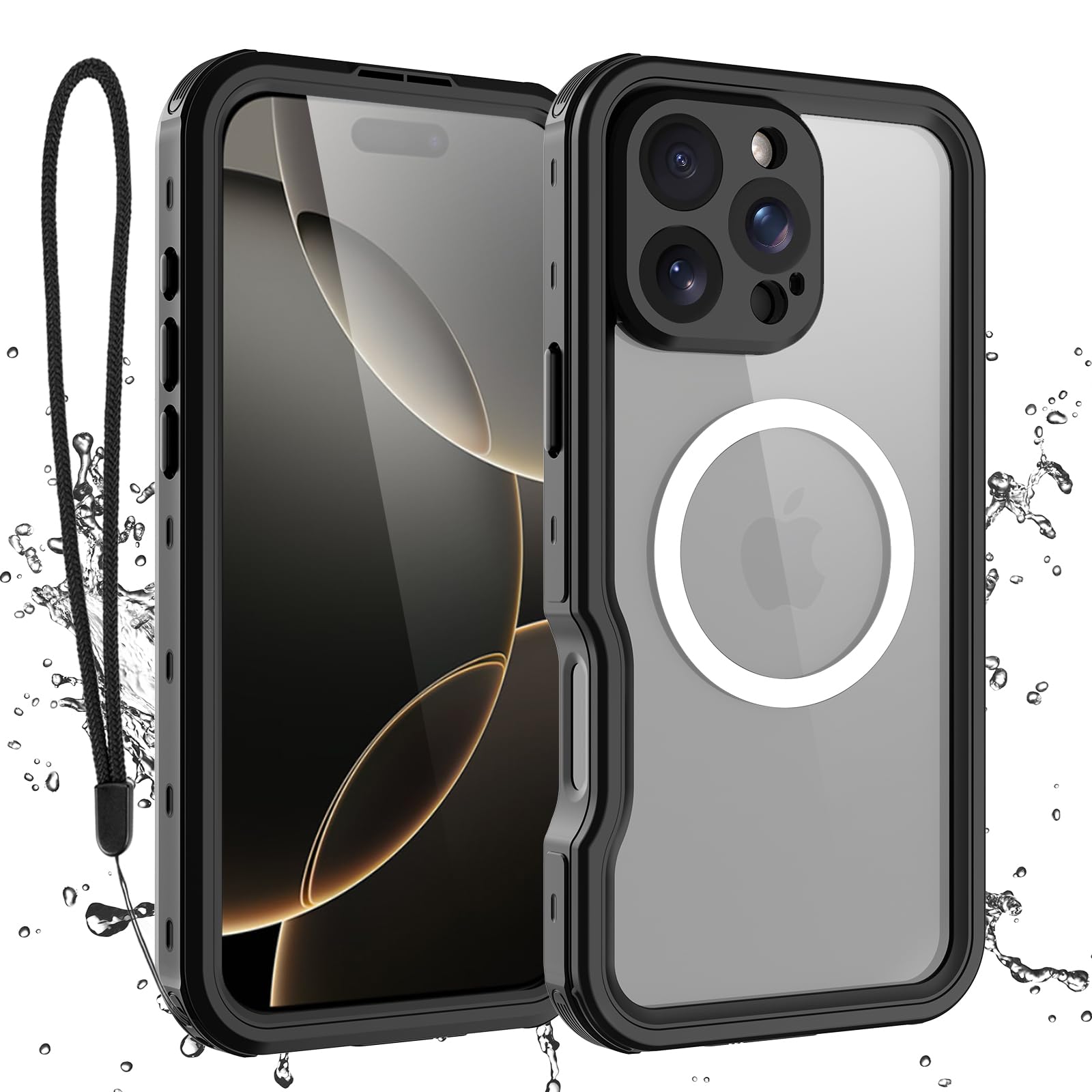 Compatible with iPhone 16 Pro Max Waterproof Case, Shockproof Phone Case with Built in Screen Protector, Full Body Protective Case for iPhone 16 Pro Max 6.9 inch 2024 (Black, 16 Pro Max)