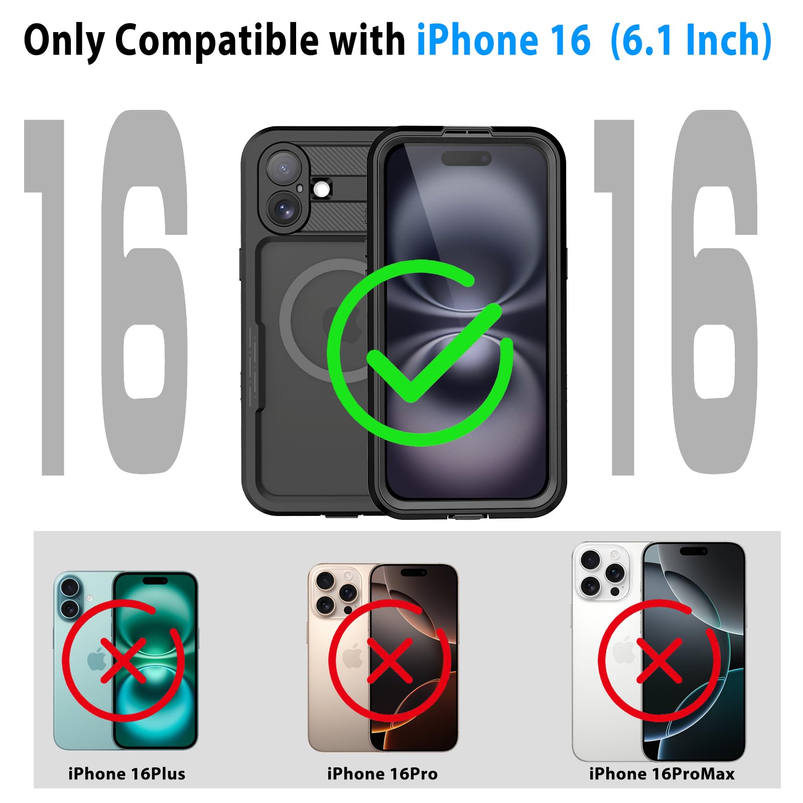 Compatible with iPhone 16 Pro Max Waterproof Case, Shockproof Phone Case with Built in Screen Protector, Full Body Protective Case for iPhone 16 Pro Max 6.9 inch 2024 (Black, 16 Pro Max)