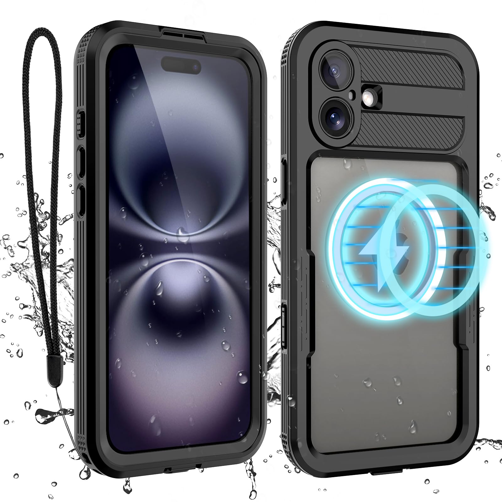 Compatible with iPhone 16 Pro Max Waterproof Case, Shockproof Phone Case with Built in Screen Protector, Full Body Protective Case for iPhone 16 Pro Max 6.9 inch 2024 (Black, 16 Pro Max)
