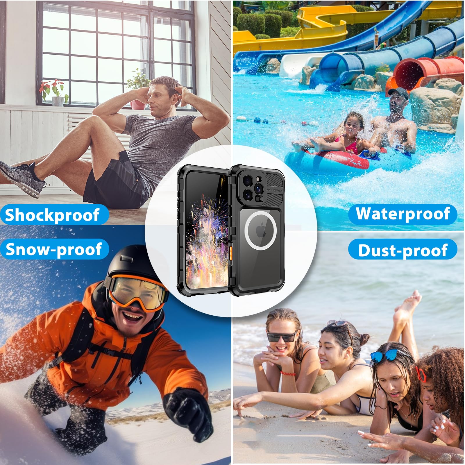 Compatible with iPhone 16 Pro Max Waterproof Case, Shockproof Phone Case with Built in Screen Protector, Full Body Protective Case for iPhone 16 Pro Max 6.9 inch 2024 (Black, 16 Pro Max)