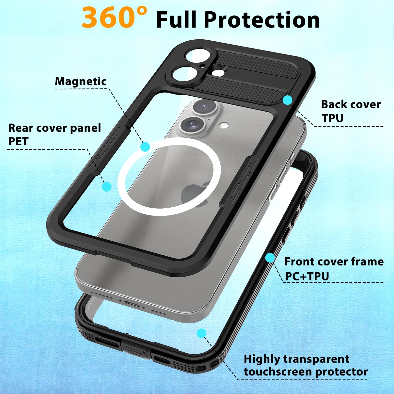 Compatible with iPhone 16 Pro Max Waterproof Case, Shockproof Phone Case with Built in Screen Protector, Full Body Protective Case for iPhone 16 Pro Max 6.9 inch 2024 (Black, 16 Pro Max)