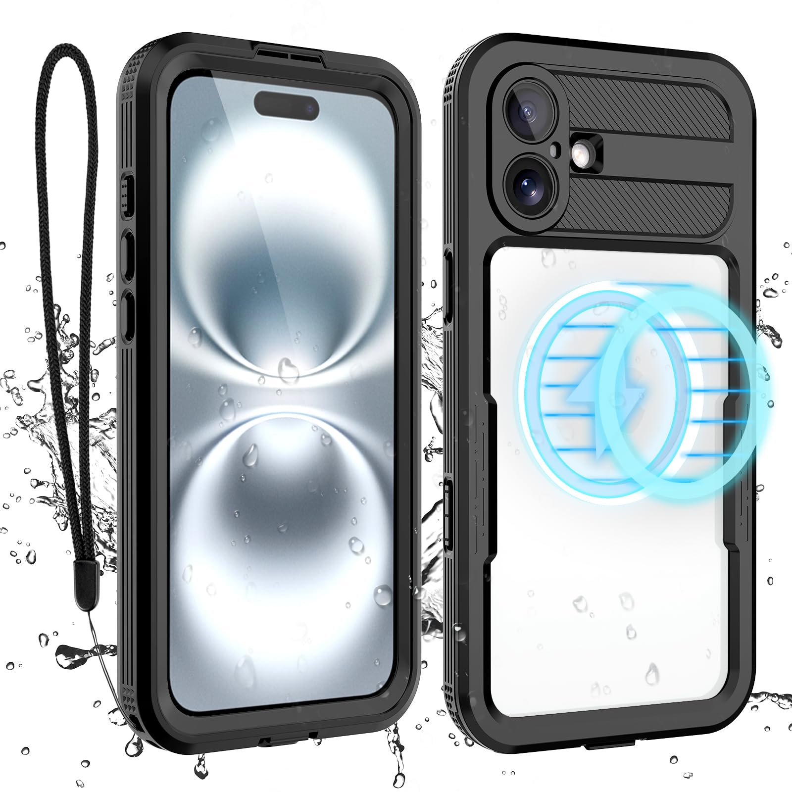 Compatible with iPhone 16 Pro Max Waterproof Case, Shockproof Phone Case with Built in Screen Protector, Full Body Protective Case for iPhone 16 Pro Max 6.9 inch 2024 (Black, 16 Pro Max)