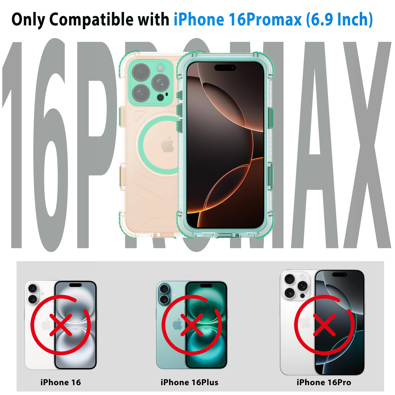 Compatible with iPhone 16 Pro Max Waterproof Case, Shockproof Phone Case with Built in Screen Protector, Full Body Protective Case for iPhone 16 Pro Max 6.9 inch 2024 (Black, 16 Pro Max)