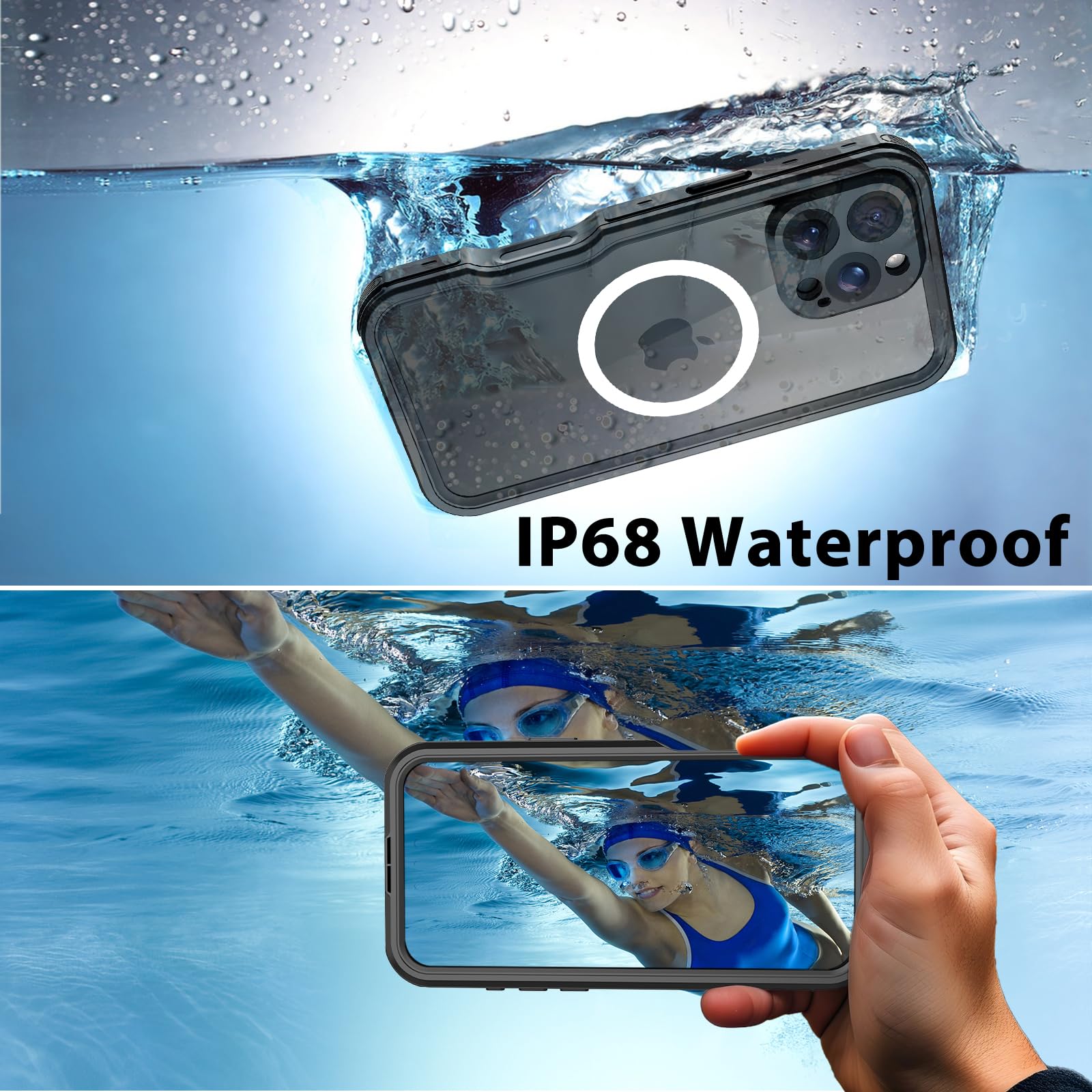 Compatible with iPhone 16 Pro Max Waterproof Case, Shockproof Phone Case with Built in Screen Protector, Full Body Protective Case for iPhone 16 Pro Max 6.9 inch 2024 (Black, 16 Pro Max)