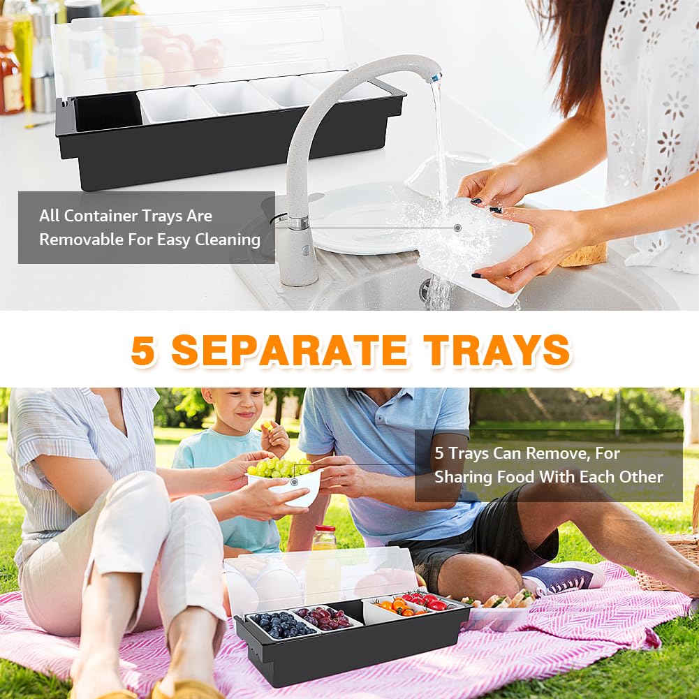 Condiment Garnish Tray Caddy For Bartenders,Bar Garnish Fruit Caddy With Lid,Plastic Condiment Container For Bartending,Outside Parties(4 Compartment)