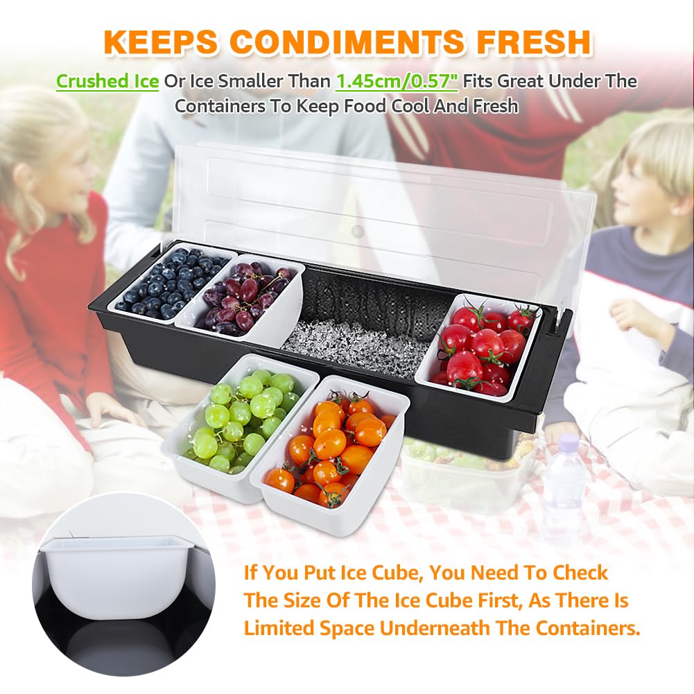 Condiment Garnish Tray Caddy For Bartenders,Bar Garnish Fruit Caddy With Lid,Plastic Condiment Container For Bartending,Outside Parties(4 Compartment)