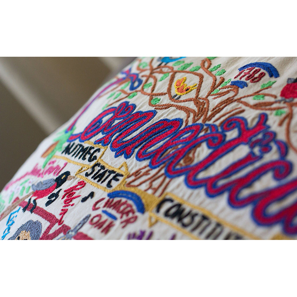 Connecticut Hand-Embroidered Pillow