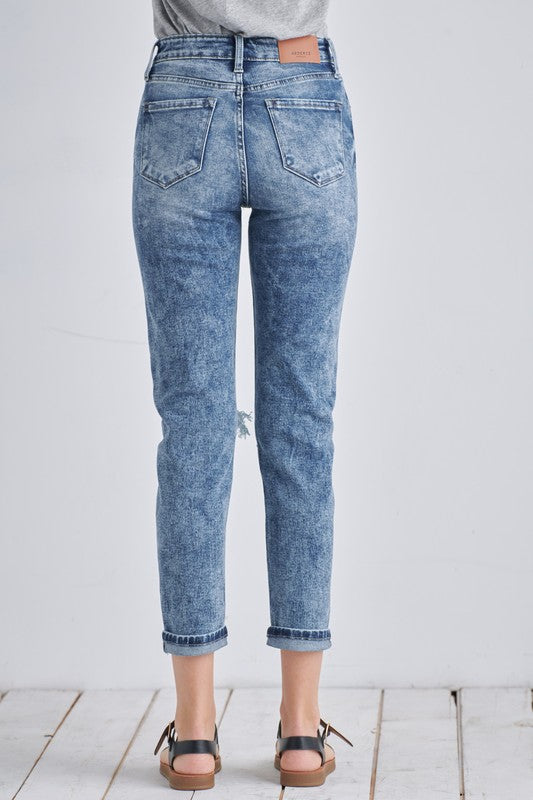 Aubree High Rise Stretch Distressed Mom Jeans