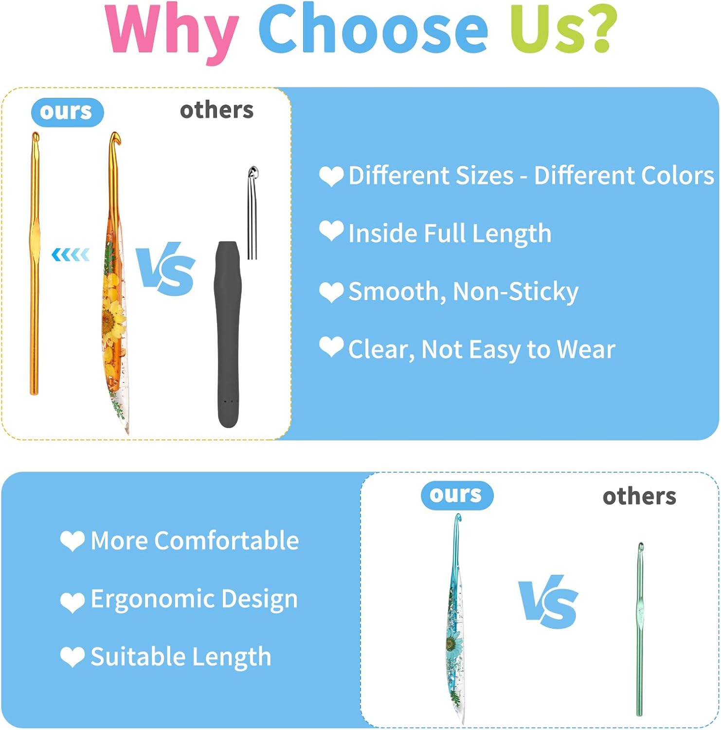 Coopay Crochet Hooks, 2mm Crochet Hook Ergonomic, See-Through Resin Handle with Flowers Inside, Pretty & Pleasant, Ideal for Crocheting Blankets, Dolls, Shawls, Hats, Scarves (B-2.0mm)