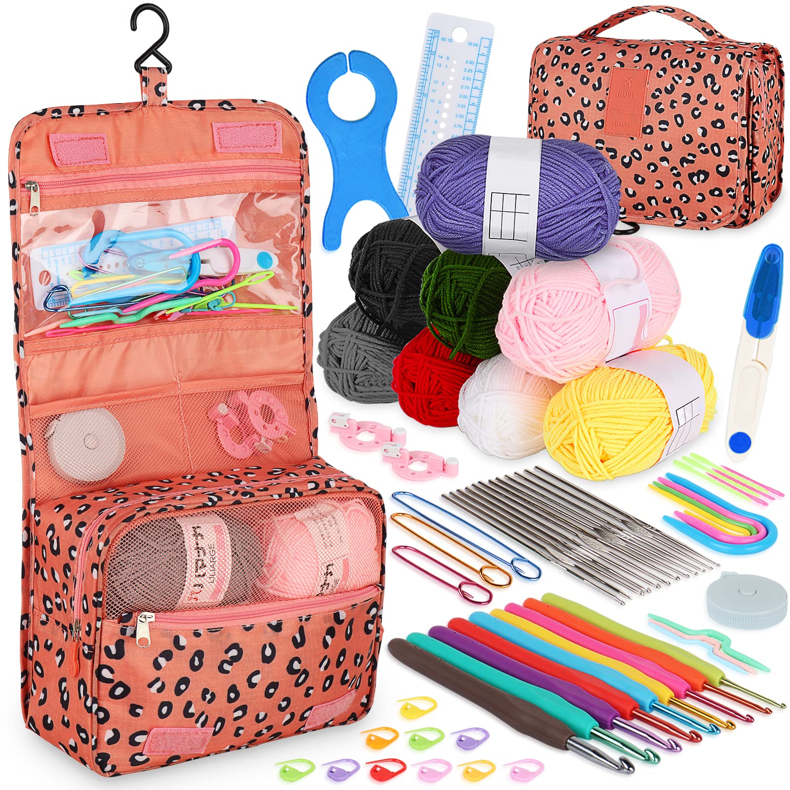 Coopay Crochet Kit Beginners Crochet Hook Set with Crochet Yarn,58PCS Portable Crochet Set Ergonomic Crochet Hooks Travel Knitting Crochet Supplies