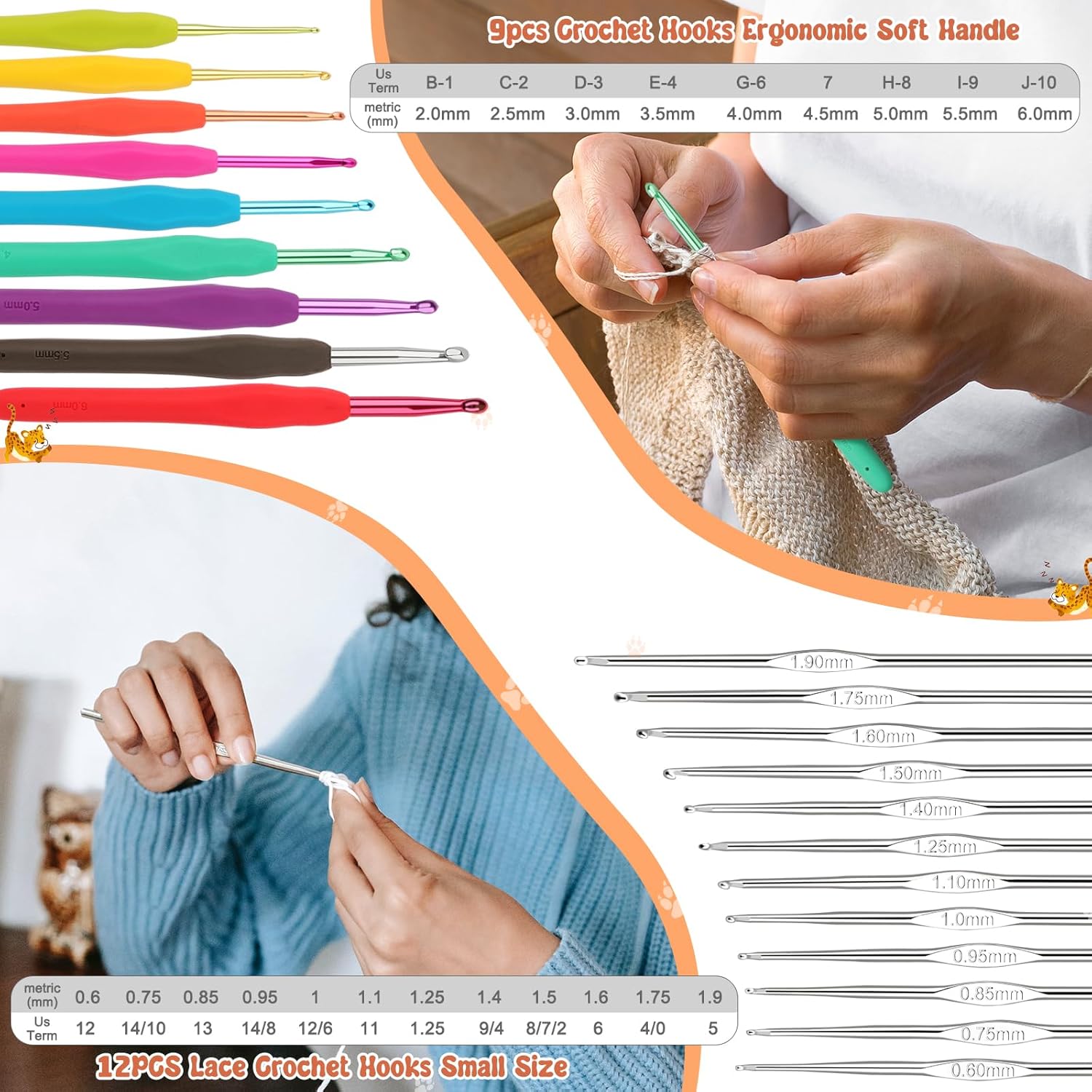 Coopay Crochet Kit Beginners Crochet Hook Set with Crochet Yarn,58PCS Portable Crochet Set Ergonomic Crochet Hooks Travel Knitting Crochet Supplies