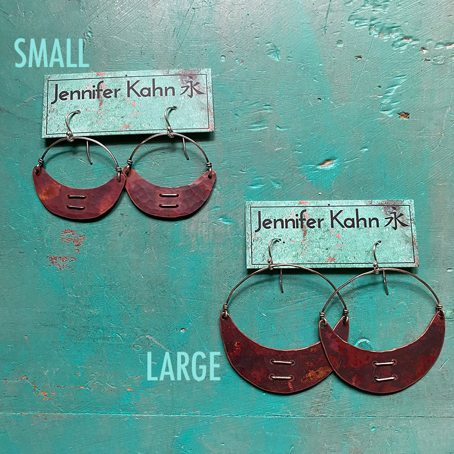 Stitched Copper Crescent Earrings