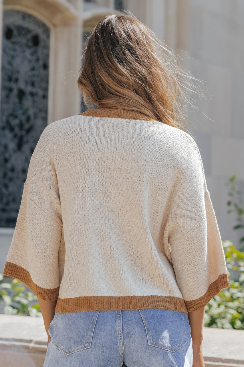 Cream Color Block Pullover Sweater - FINAL SALE
