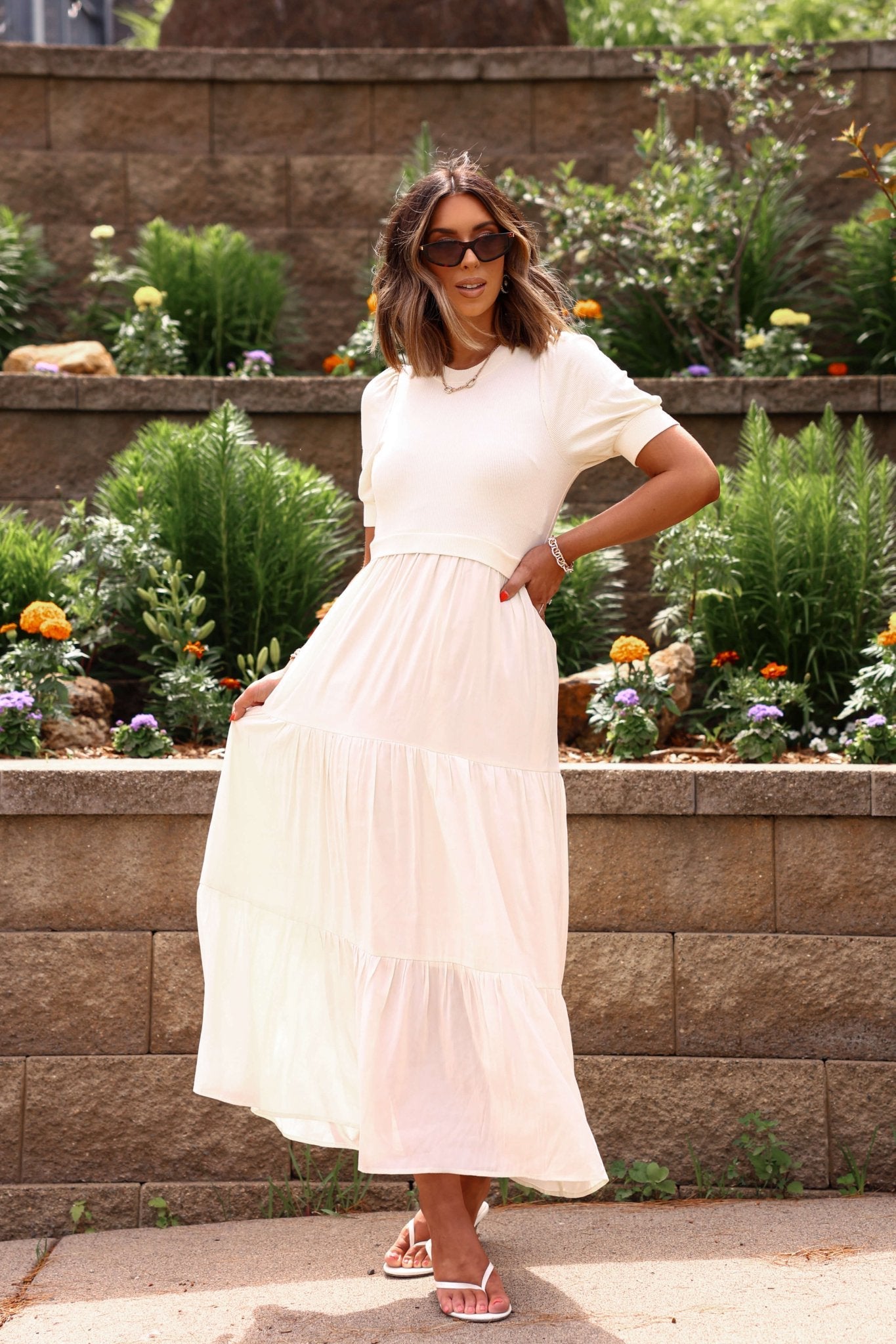 Cream Contrast Tiered Maxi Dress - FINAL SALE