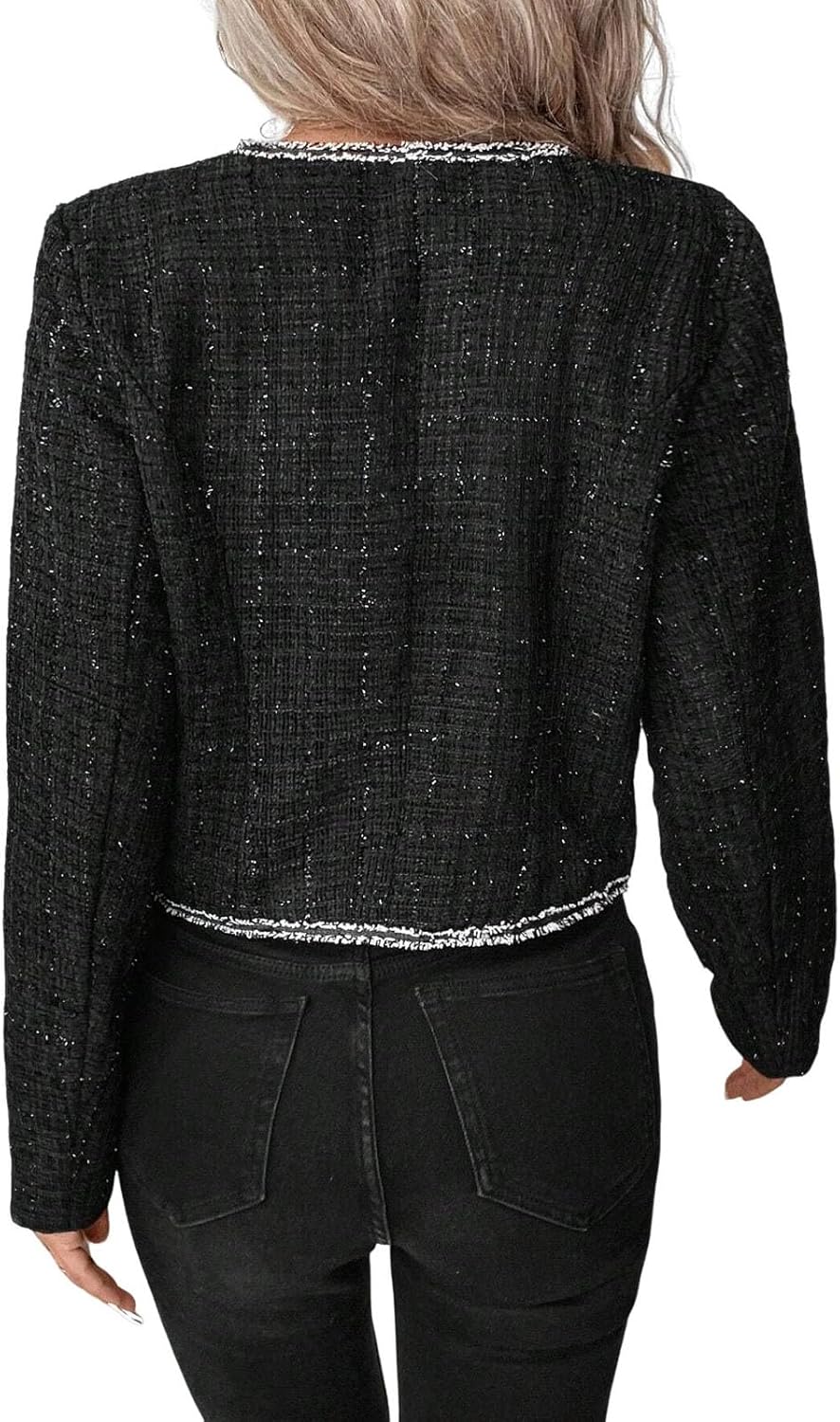 Cropped Jacket Tweed Blazers for Women Black Fall Winter 2023 Blazer Business Casual Womens Blazer Warm Coat Fashion Fitted Slim Suit Jackets Coat Black XXL