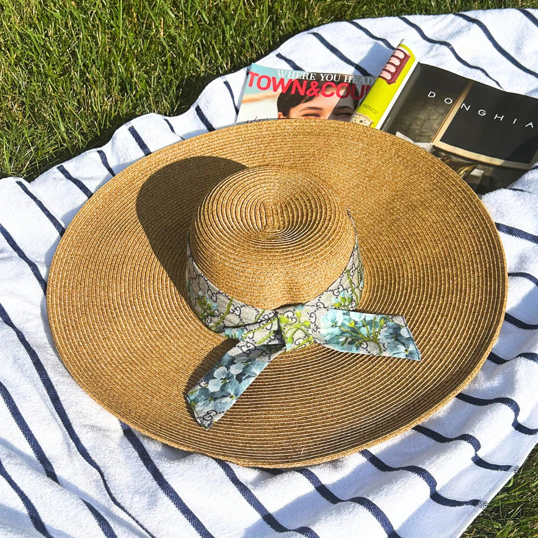 GG Logo Blooms Blue Perfect Straw Sun Hat