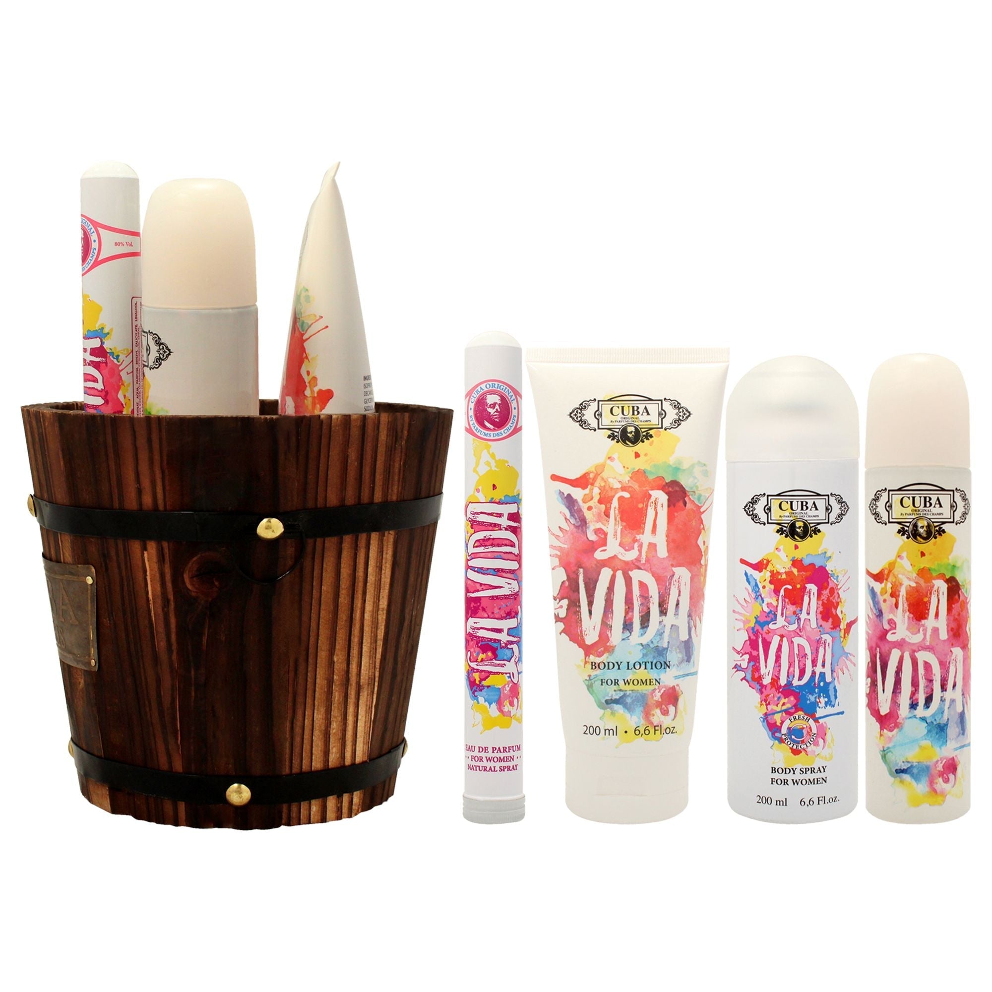 Cuba La Vida by Cuba for Women - 4 Pc Gift Set 3.3oz EDP Spray, 1.17oz EDP Spray, 6.6oz Body Spray, 6.6oz Body Lotion