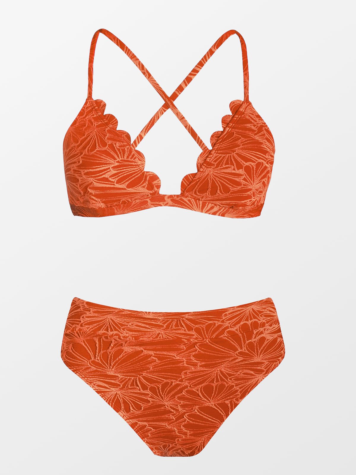 CUPSHE Bikini Set for Women Bathing Suit High Waisted Scalloped V Neck Two Pieces Swimsuit