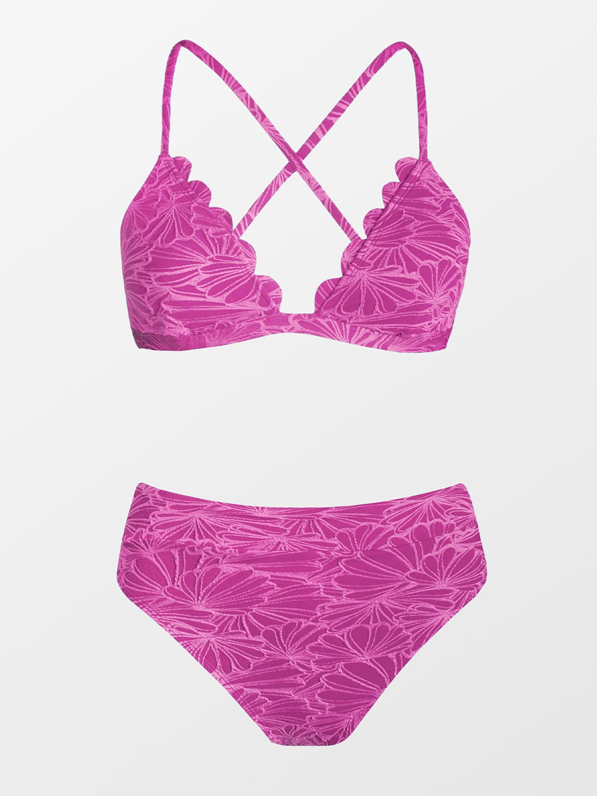 CUPSHE Bikini Set for Women Bathing Suit High Waisted Scalloped V Neck Two Pieces Swimsuit