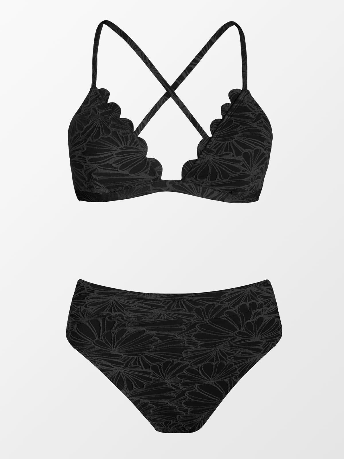 CUPSHE Bikini Set for Women Bathing Suit High Waisted Scalloped V Neck Two Pieces Swimsuit