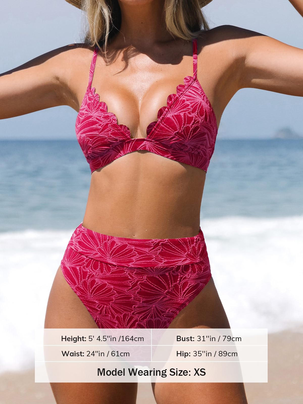 CUPSHE Bikini Set for Women Bathing Suit High Waisted Scalloped V Neck Two Pieces Swimsuit