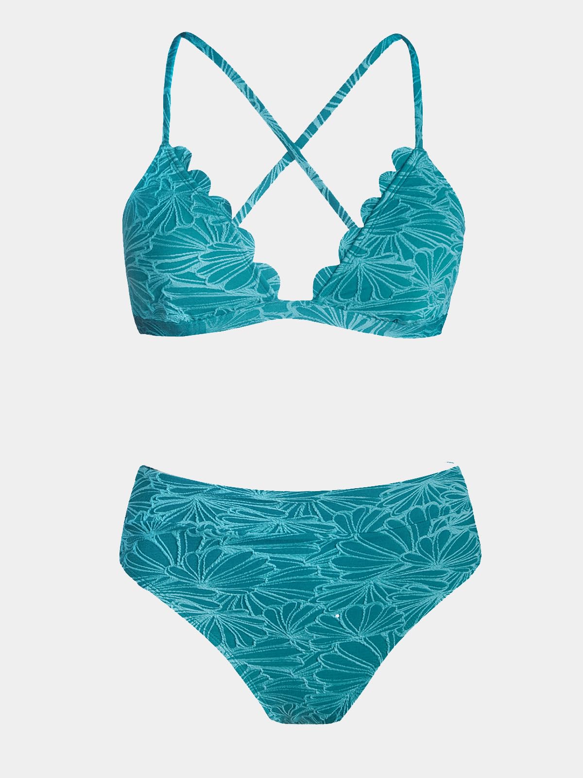 CUPSHE Bikini Set for Women Bathing Suit High Waisted Scalloped V Neck Two Pieces Swimsuit