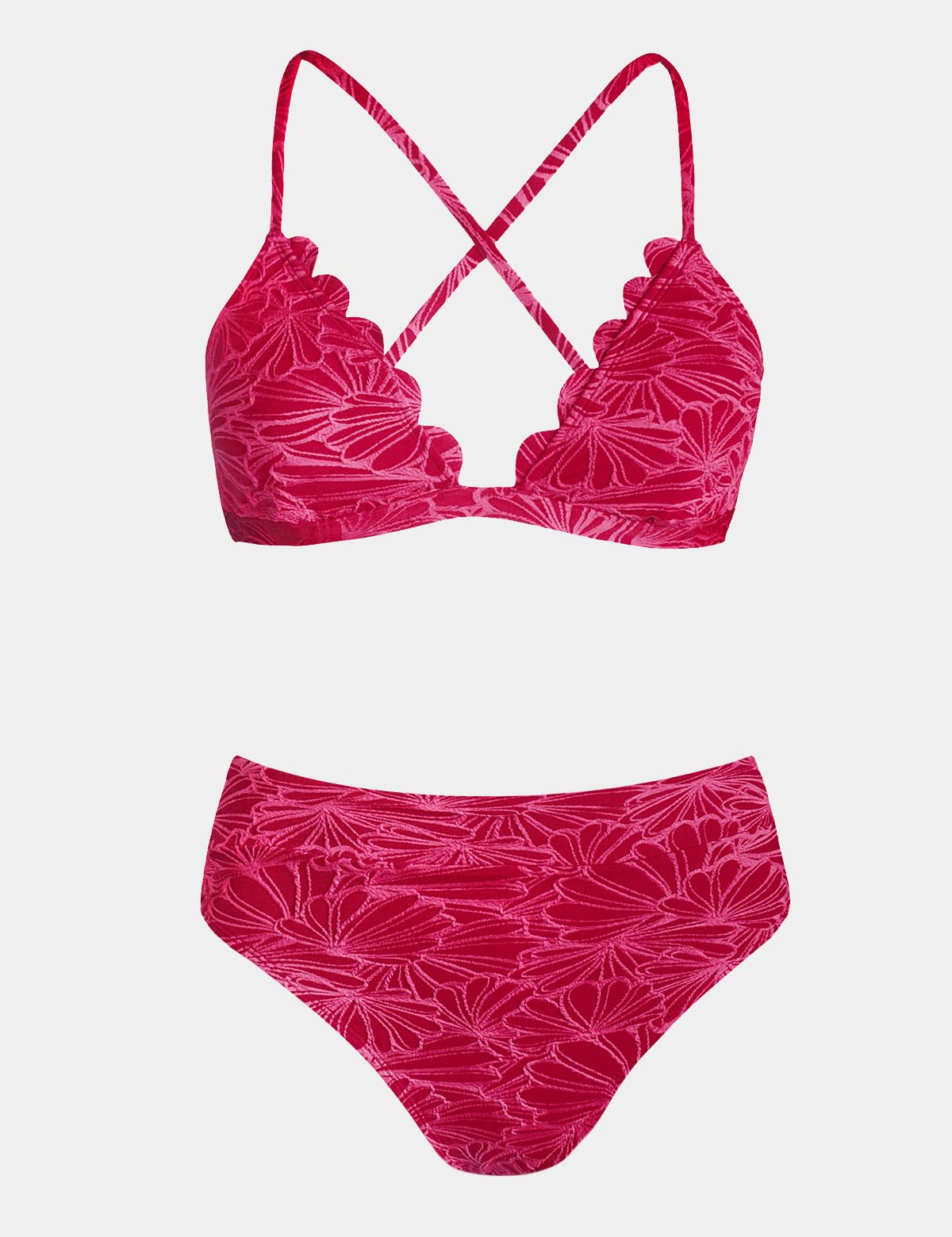 CUPSHE Bikini Set for Women Bathing Suit High Waisted Scalloped V Neck Two Pieces Swimsuit