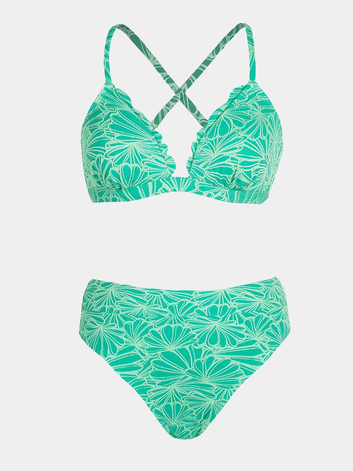 CUPSHE Bikini Set for Women Bathing Suit High Waisted Scalloped V Neck Two Pieces Swimsuit