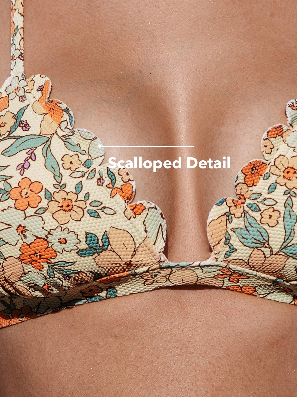 CUPSHE Bikini Set for Women Bathing Suit High Waisted Scalloped V Neck Two Pieces Swimsuit