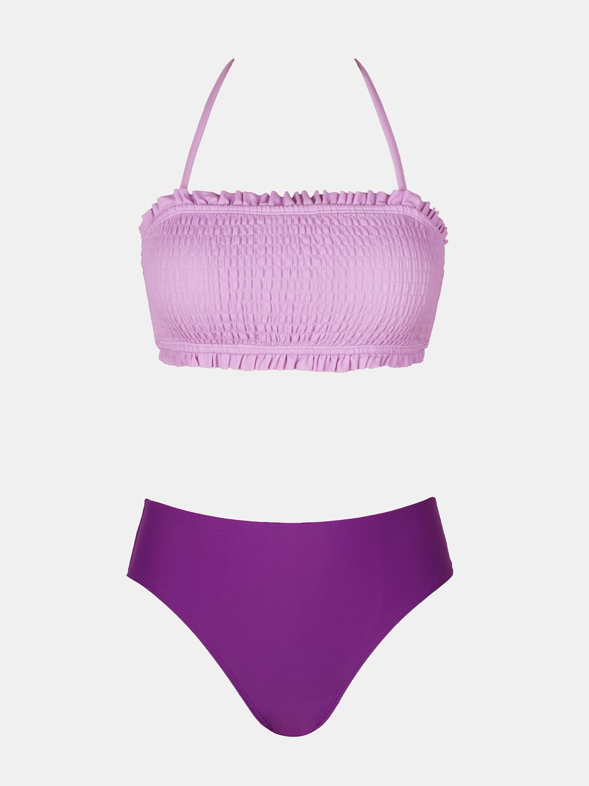 CUPSHE Bikini Set for Women Two Piece Swimsuit Bandeau Top Back Tie Mid Waisted Bottom with Removable Shoulder Straps