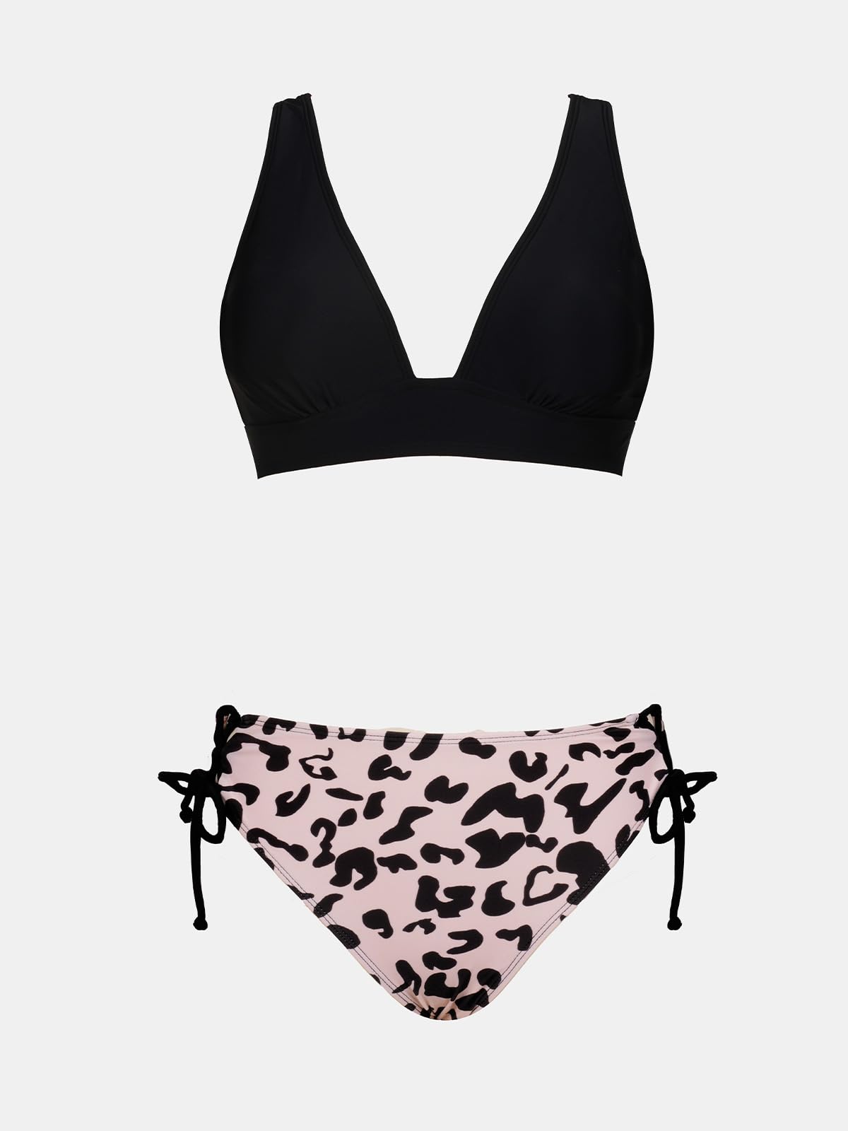 CUPSHE Bikini Set for Women Two Piece Swimsuit V Neck Triangle Top Wide Straps Cross Back Lace up Mid Rise