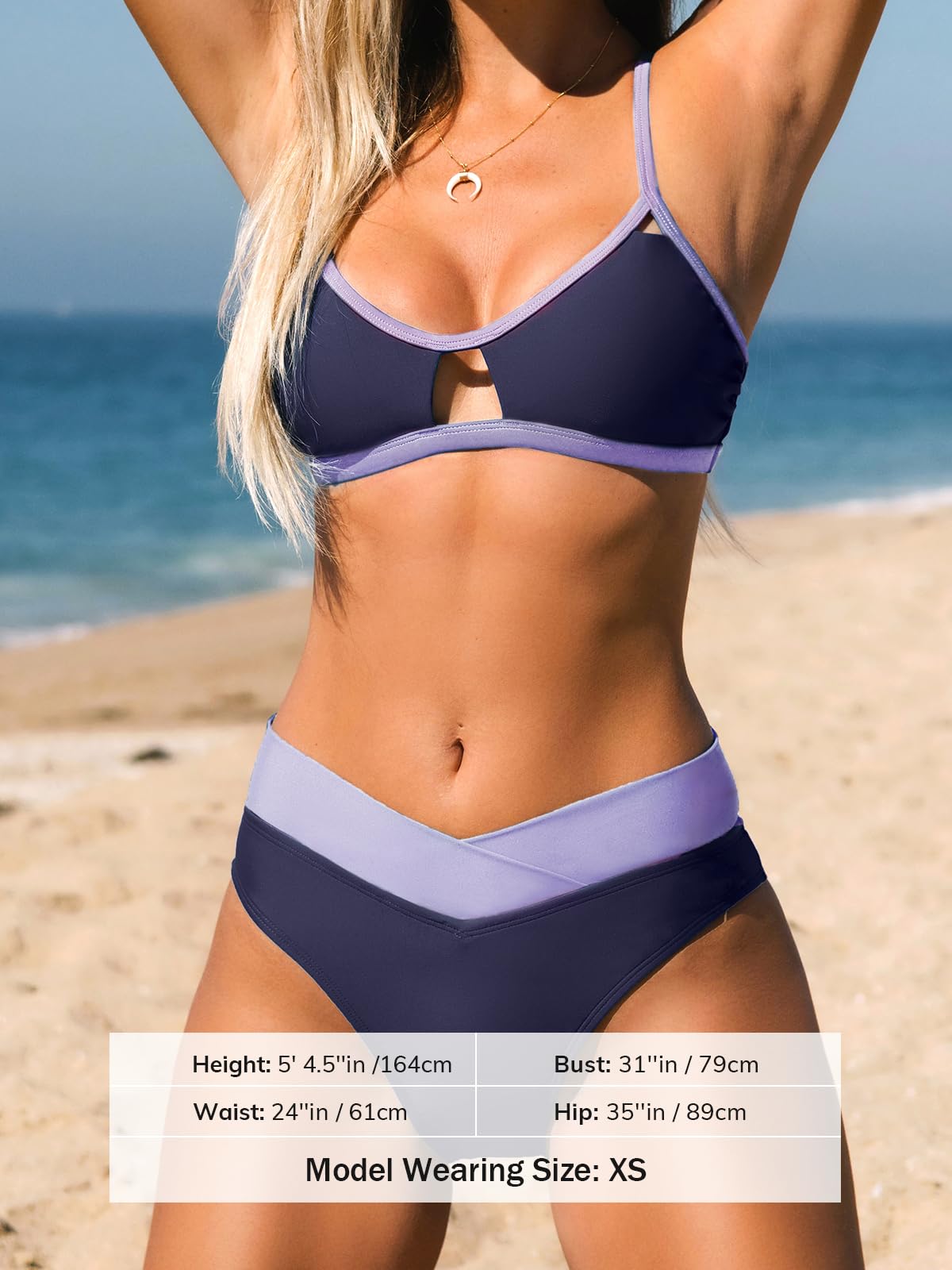 CUPSHE Bikini Set for Women Two Piece Swimsuits Cut Out High Waisted Scoop Neck V Cut Bottom