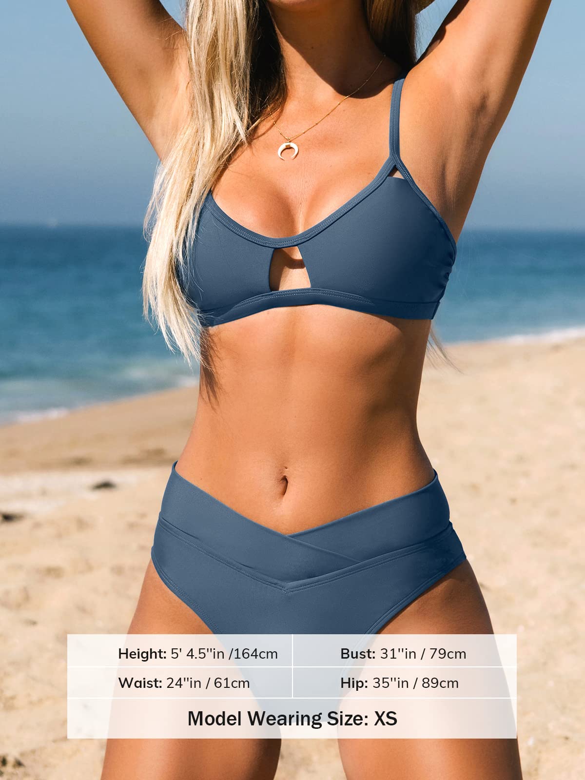 CUPSHE Bikini Set for Women Two Piece Swimsuits Cut Out High Waisted Scoop Neck V Cut Bottom