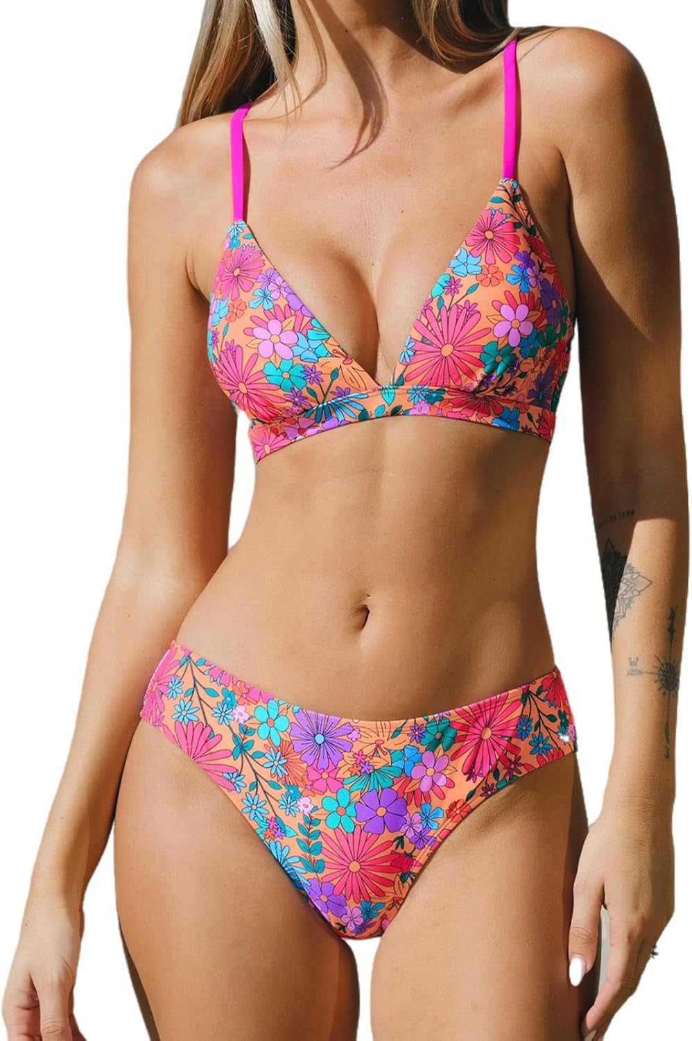 CUPSHE Bikini Set for Women Two Piece Swimsuits V Neck Low Rise Crisscross Back Self Tie Spaghetti Straps