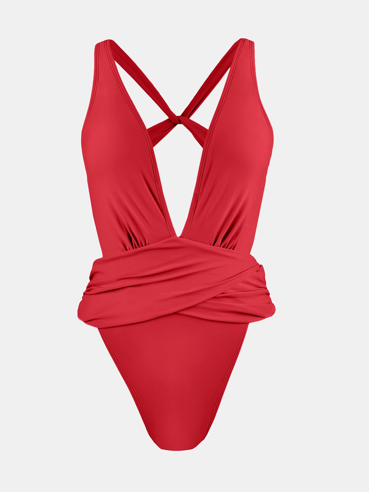 CUPSHE One Piece Swimsuit for Women Bathing Suit Cut Out Cross Back Tie Deep V Neck Ruched High Cut