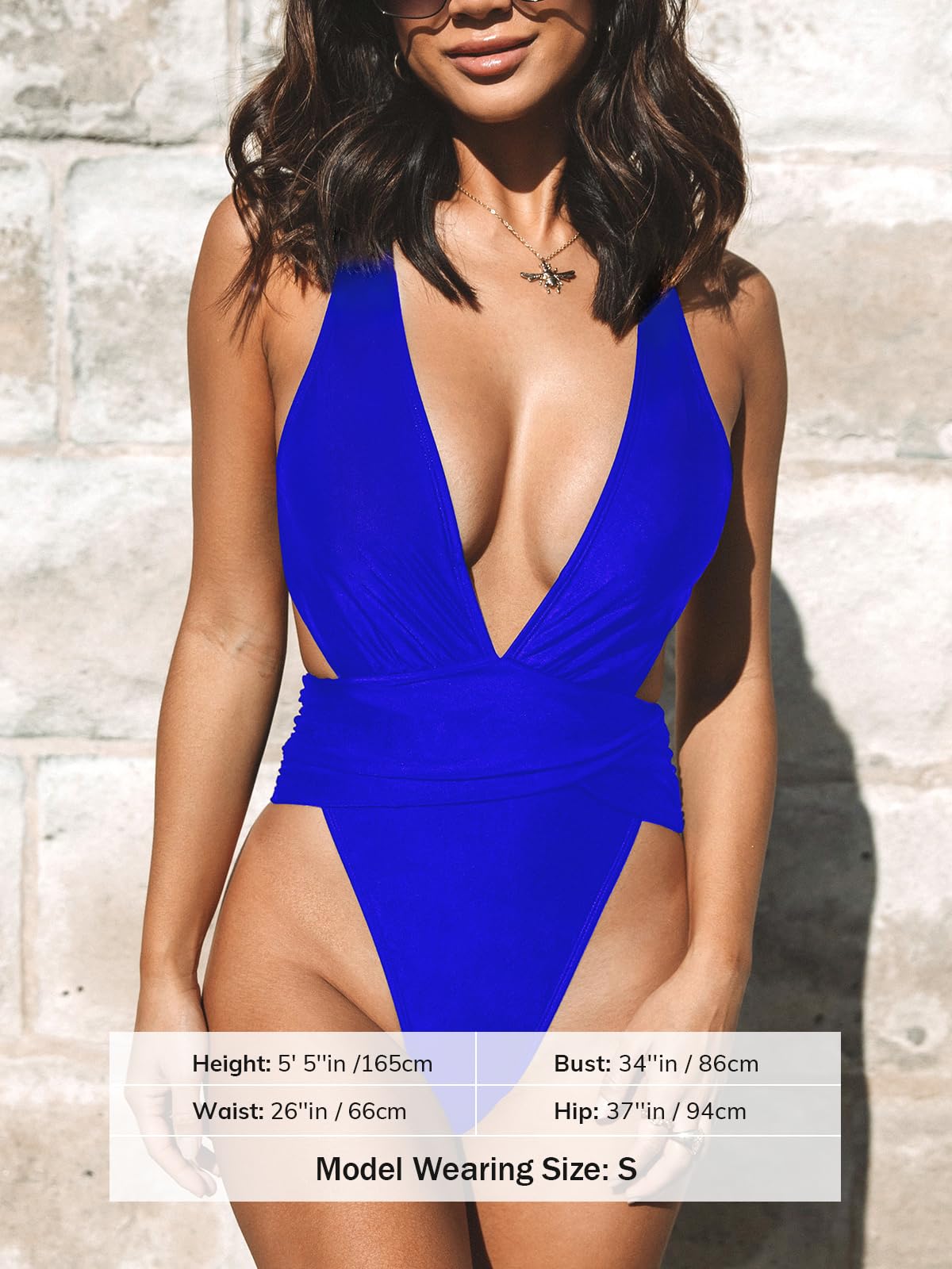 CUPSHE One Piece Swimsuit for Women Bathing Suit Cut Out Cross Back Tie Deep V Neck Ruched High Cut