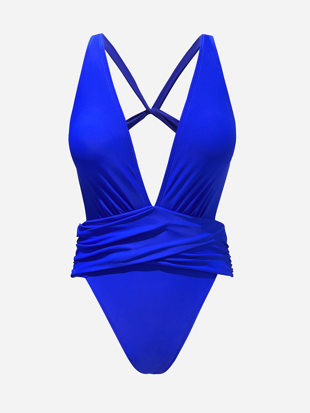 CUPSHE One Piece Swimsuit for Women Bathing Suit Cut Out Cross Back Tie Deep V Neck Ruched High Cut